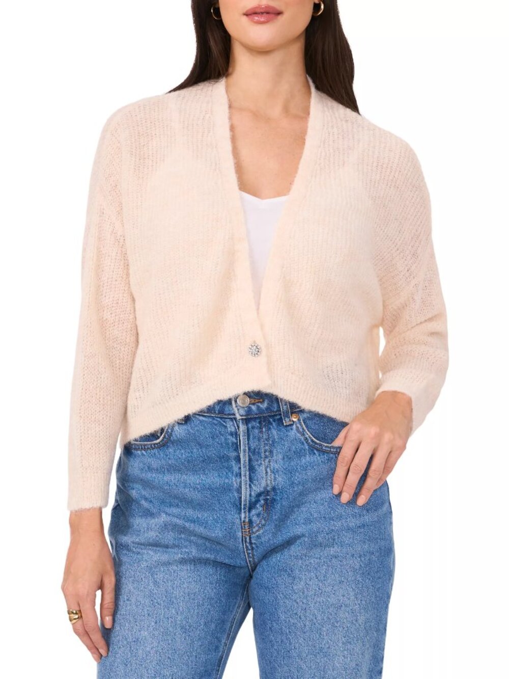 Vince Camuto Fuzzy Knit Cropped Cardigan Blush Pink XL NWT